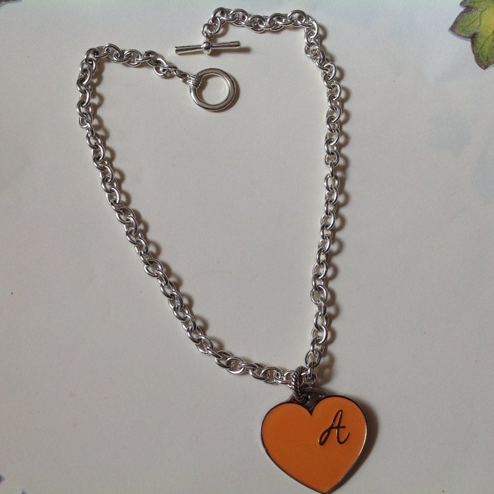 Vintage Enameled Resin Heart Initial "A" Pendant